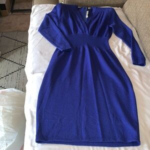 Vintage Gorgeous Knitted V-Neck Authentic St John by Marie Gray Dress Royal Blue